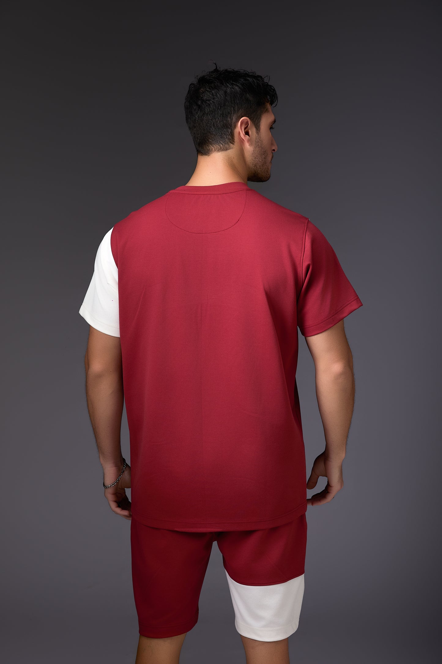 Offbeat Brick Red & White Colour Blocked Co-ord Set