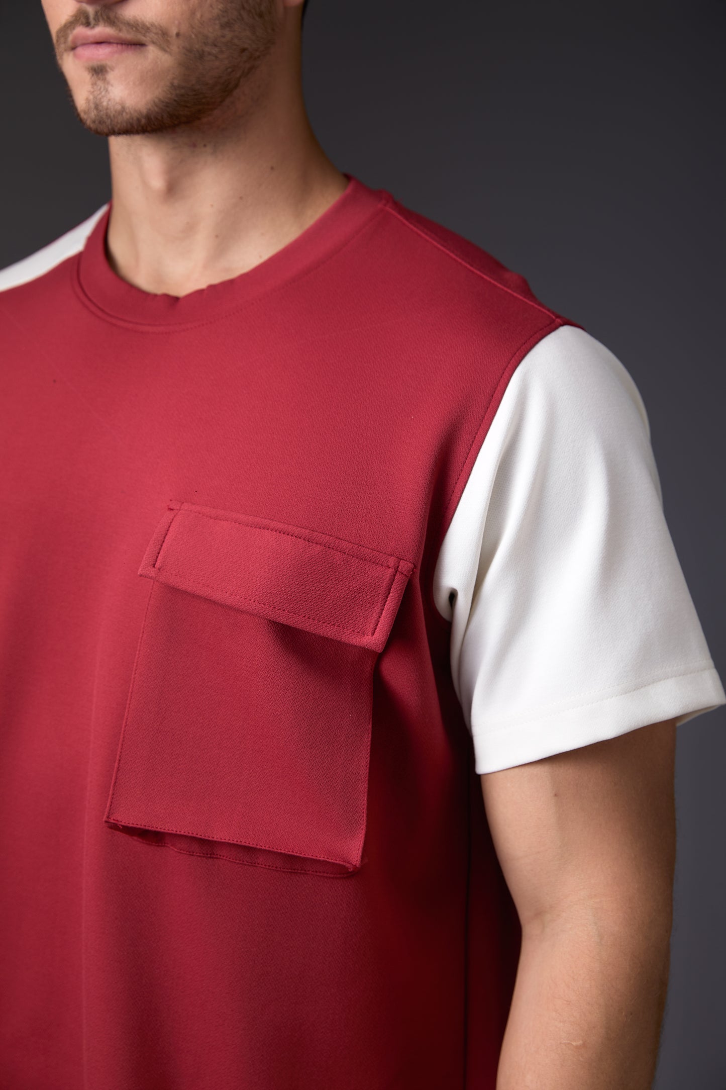 Offbeat Brick Red & White Colour Blocked Co-ord Set