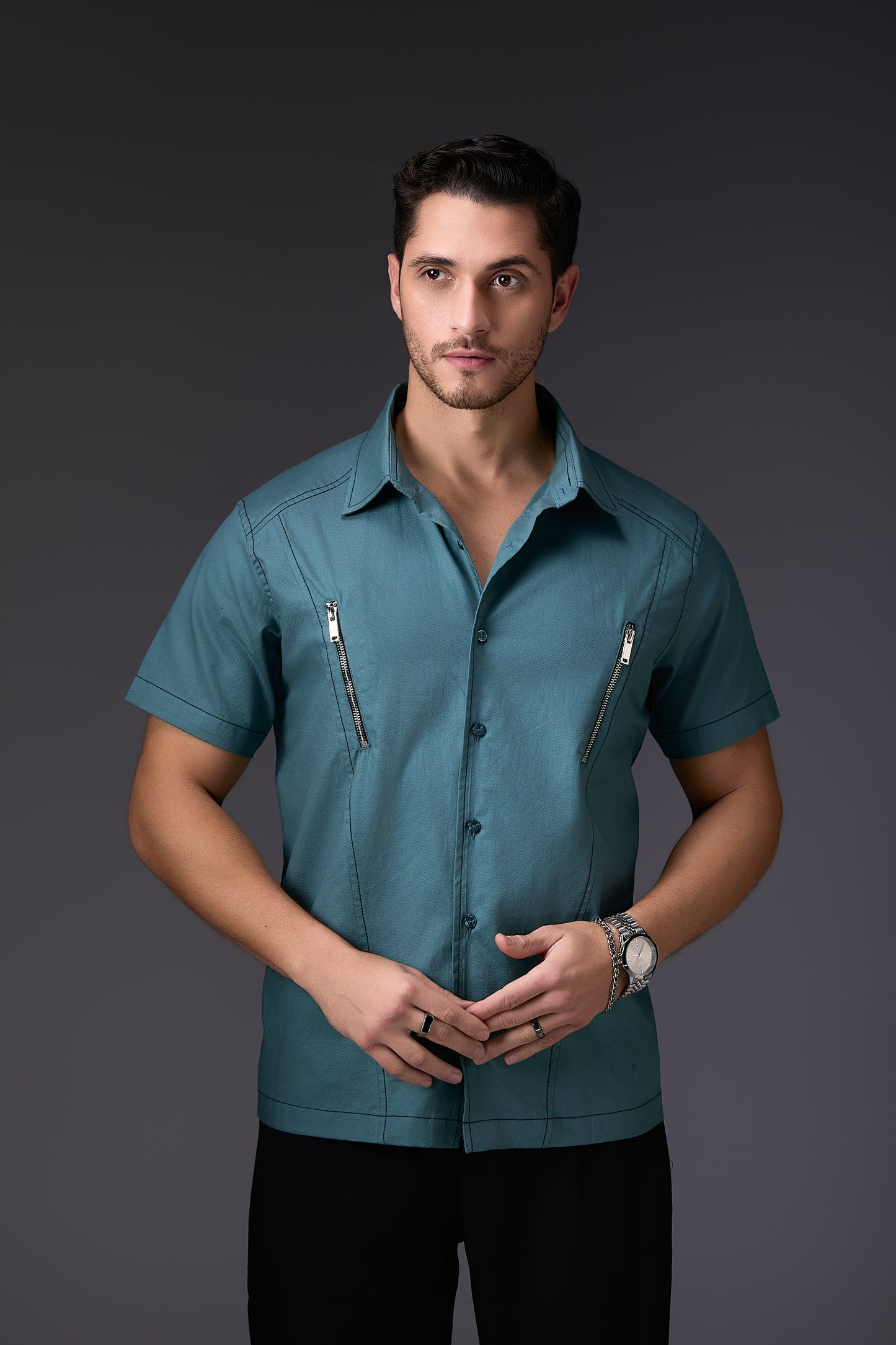 Refined Newburg Green Half Sleeve Shirt