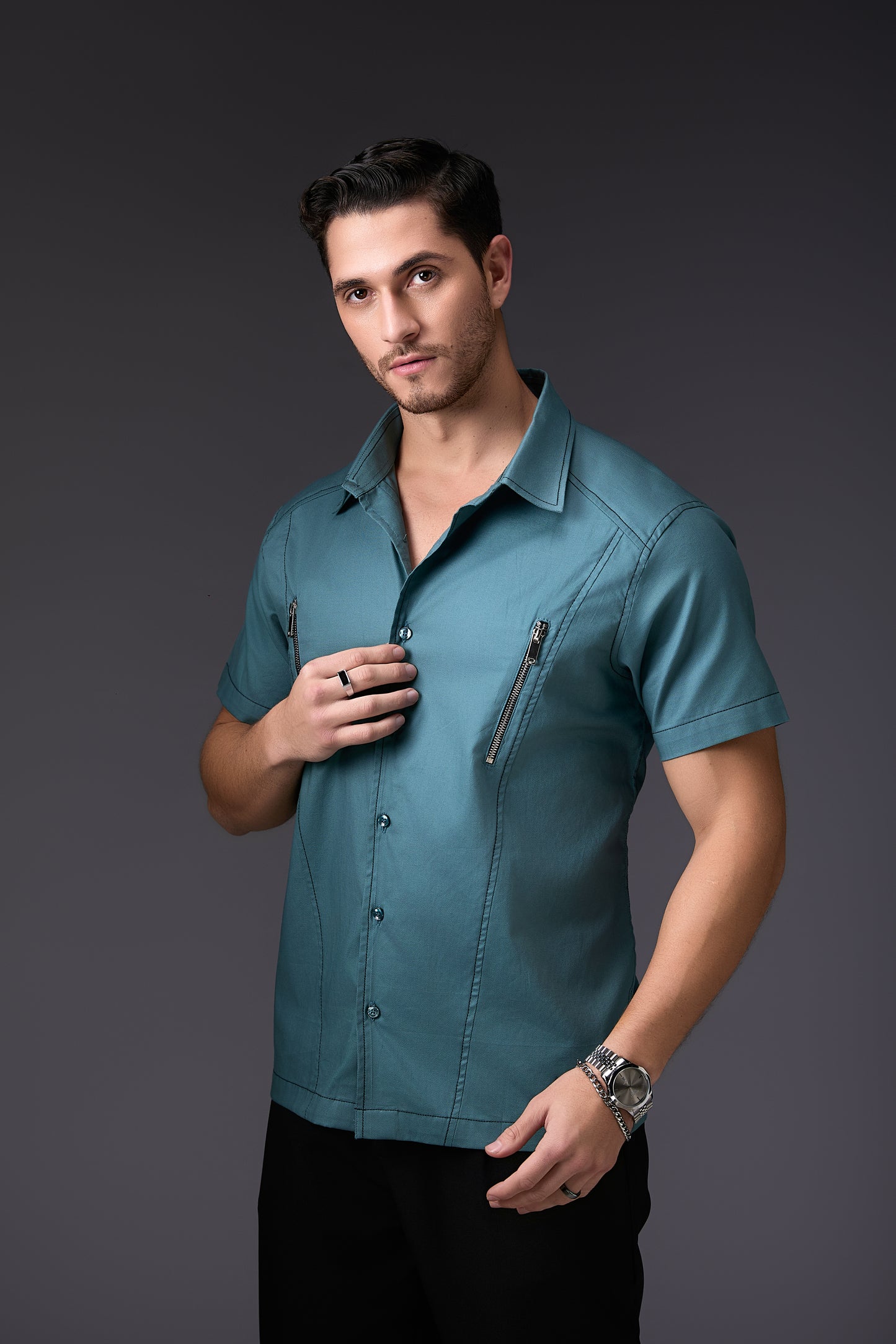 Refined Newburg Green Half Sleeve Shirt