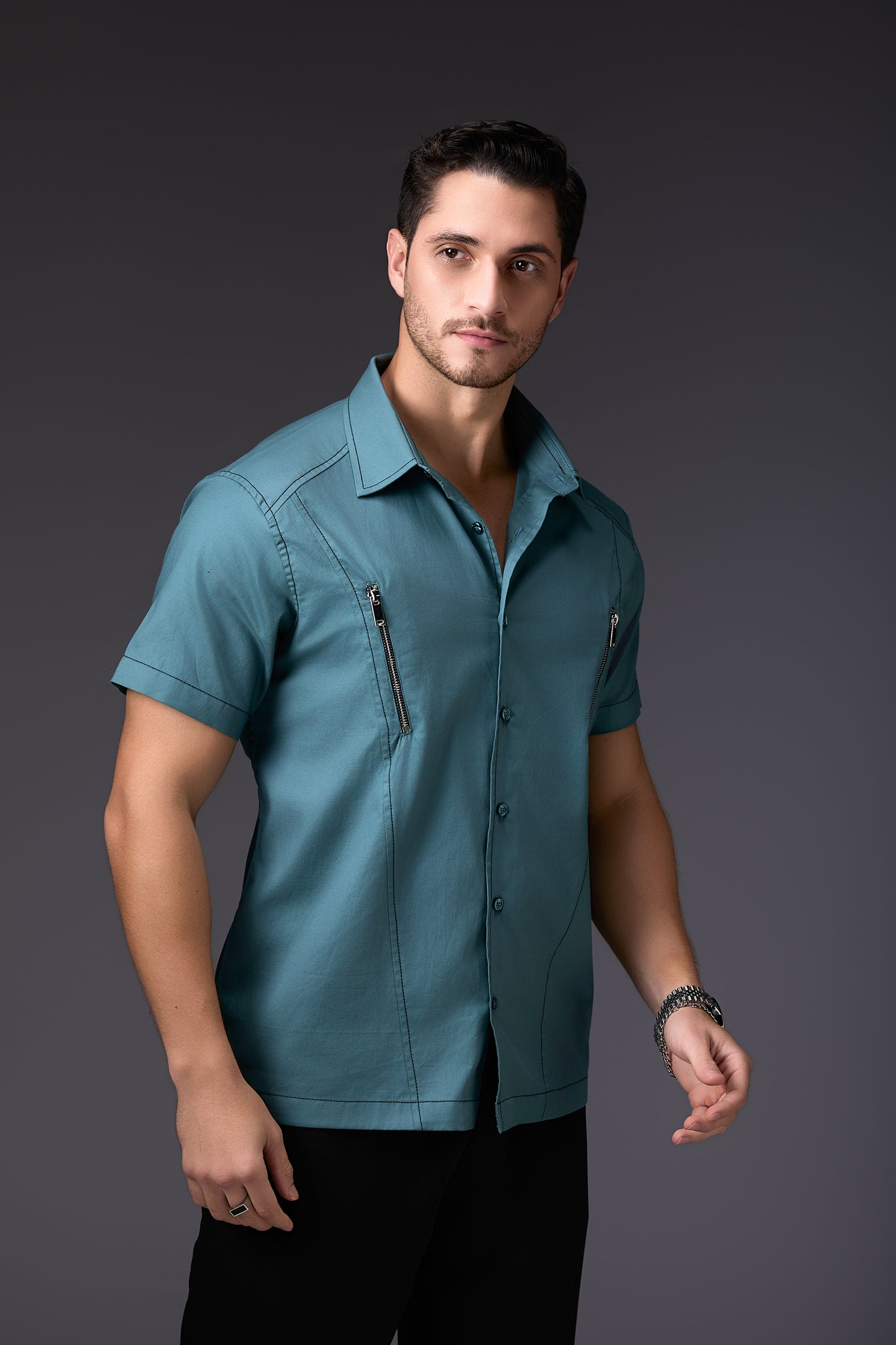 Refined Newburg Green Half Sleeve Shirt