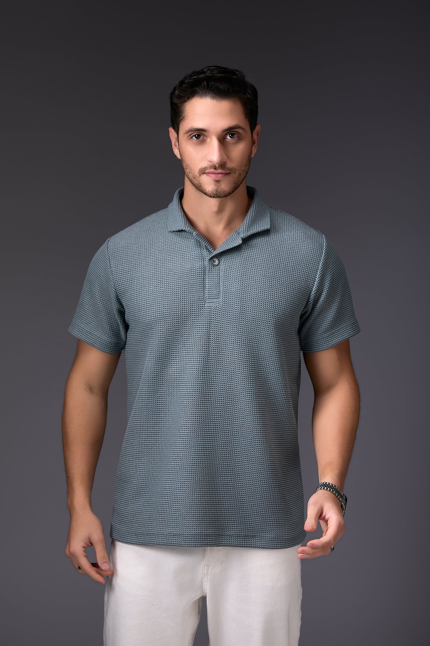 Textured Steel Grey Stretch Polo