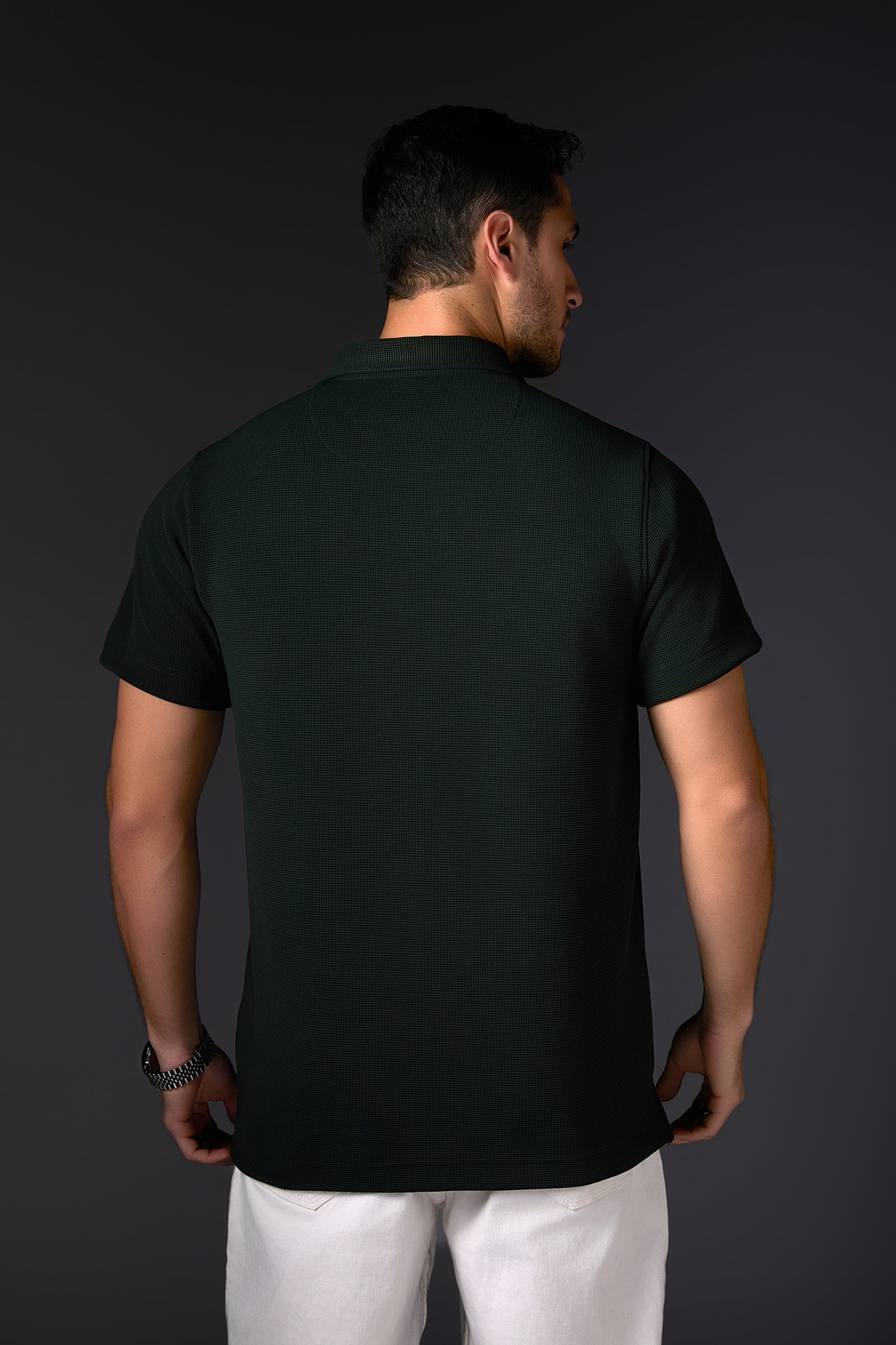 Deep Military Green Textured Polo