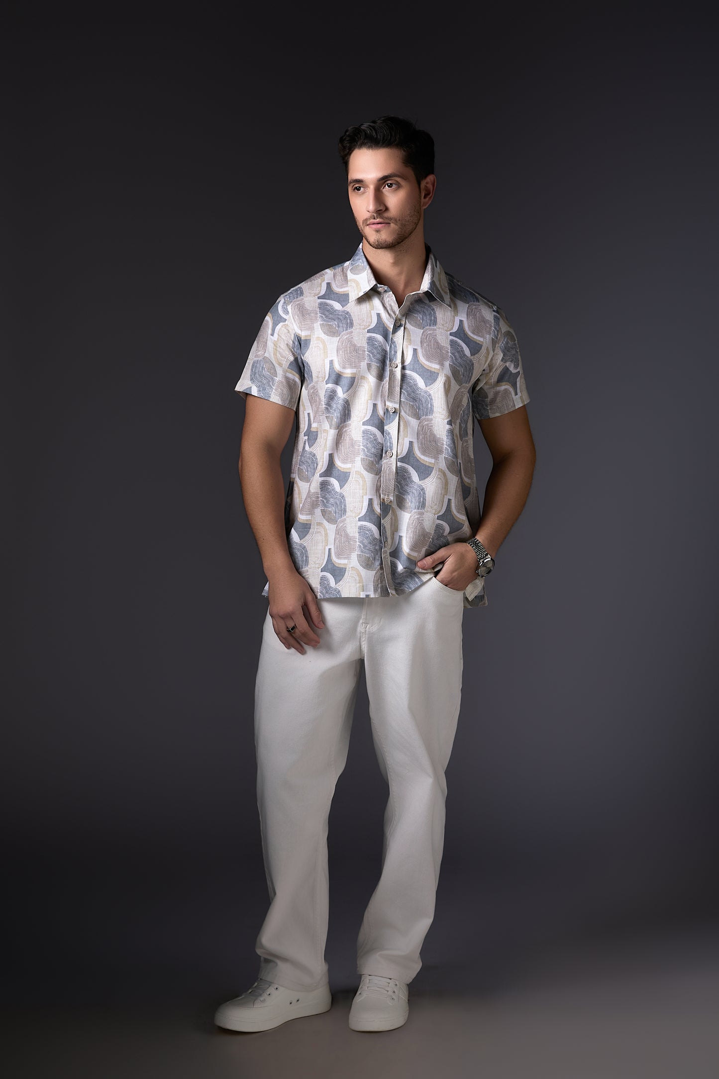 Abstract Grey & White Premium Cotton Shirt