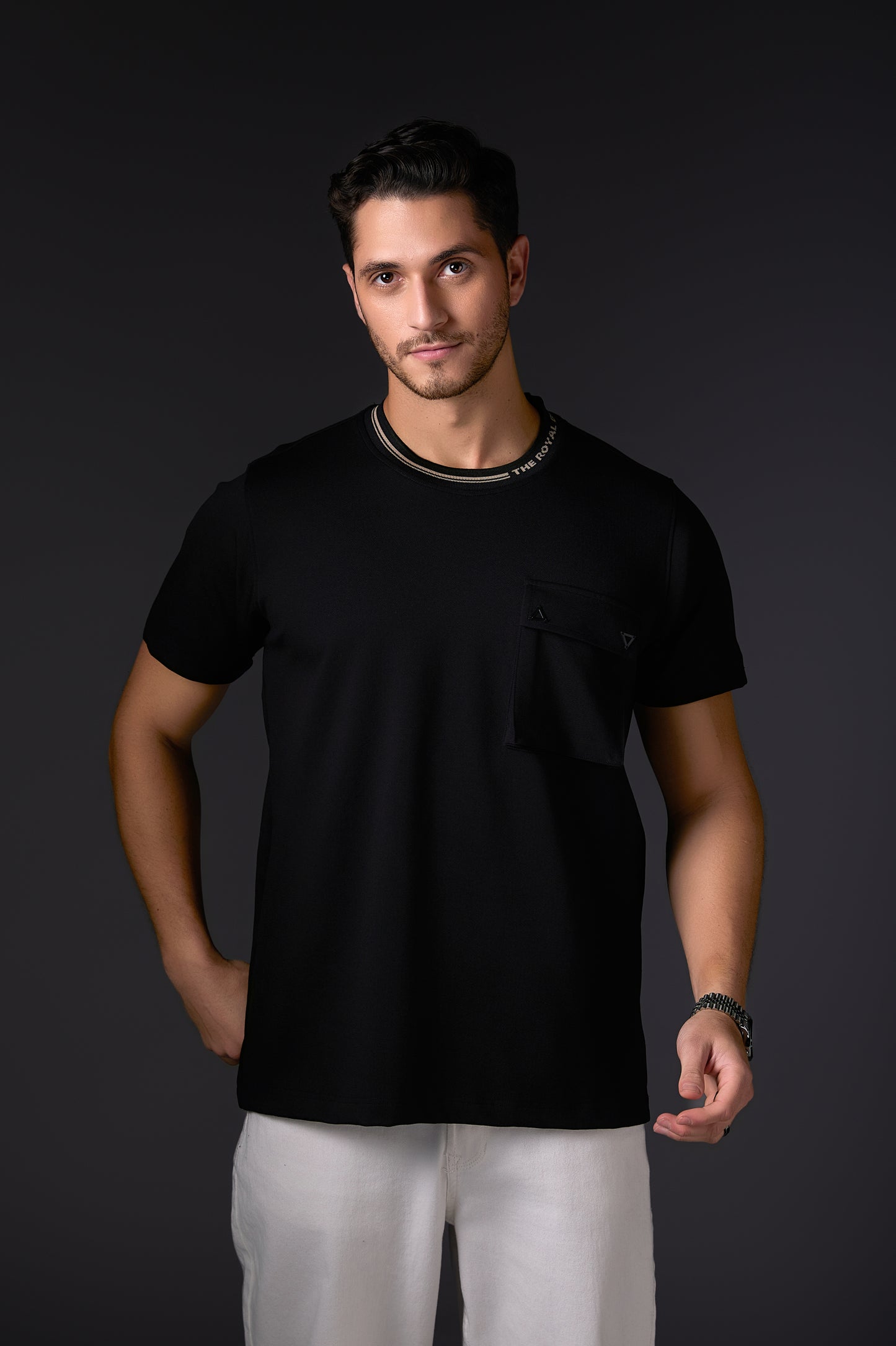 Black 3D Pocket Crew Neck Tee