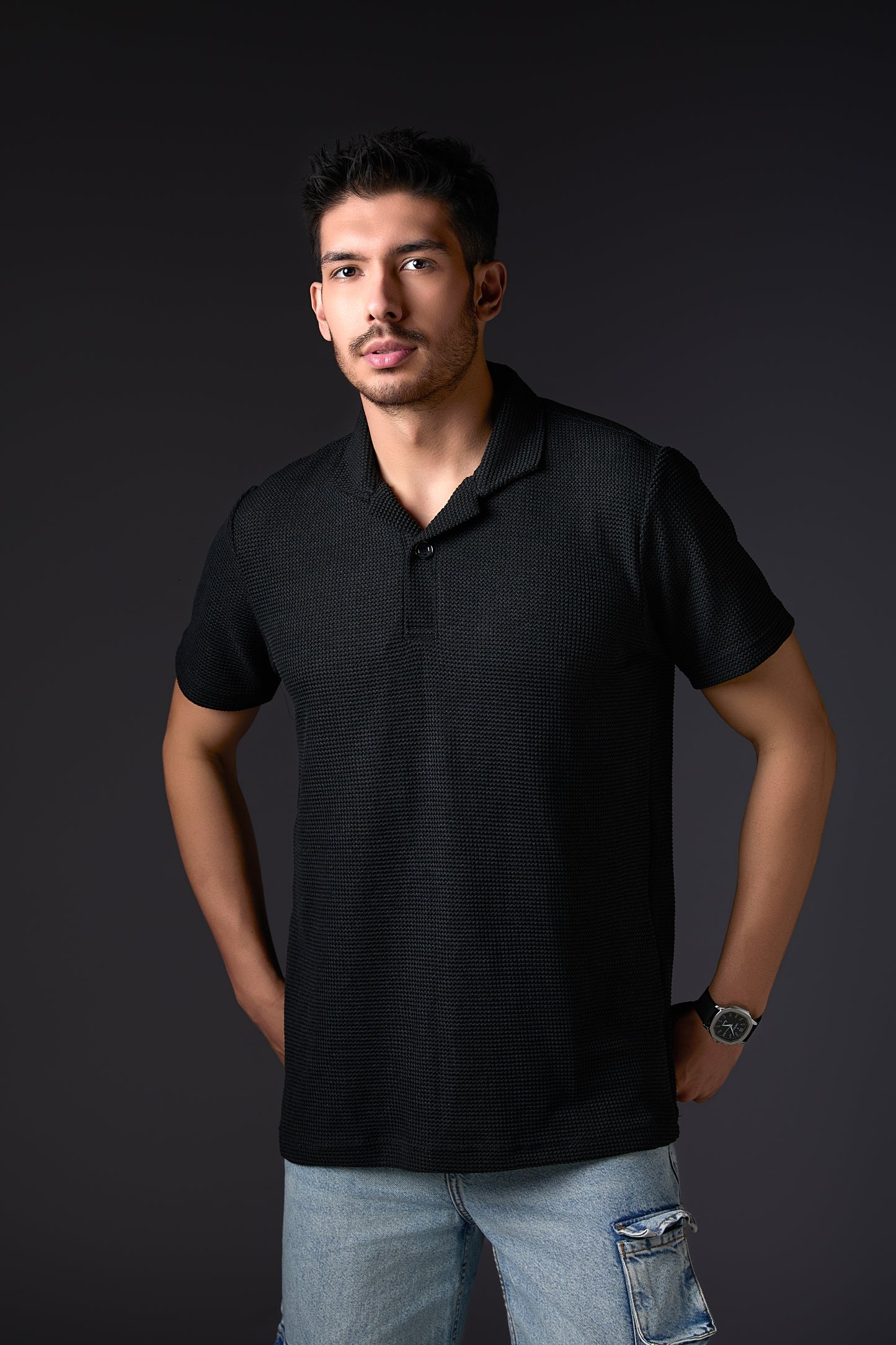 Textured Black Polo