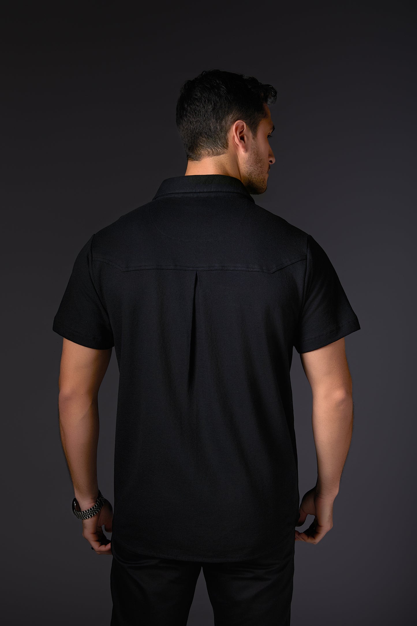 Ebony Black Cotton Concealed Shirt