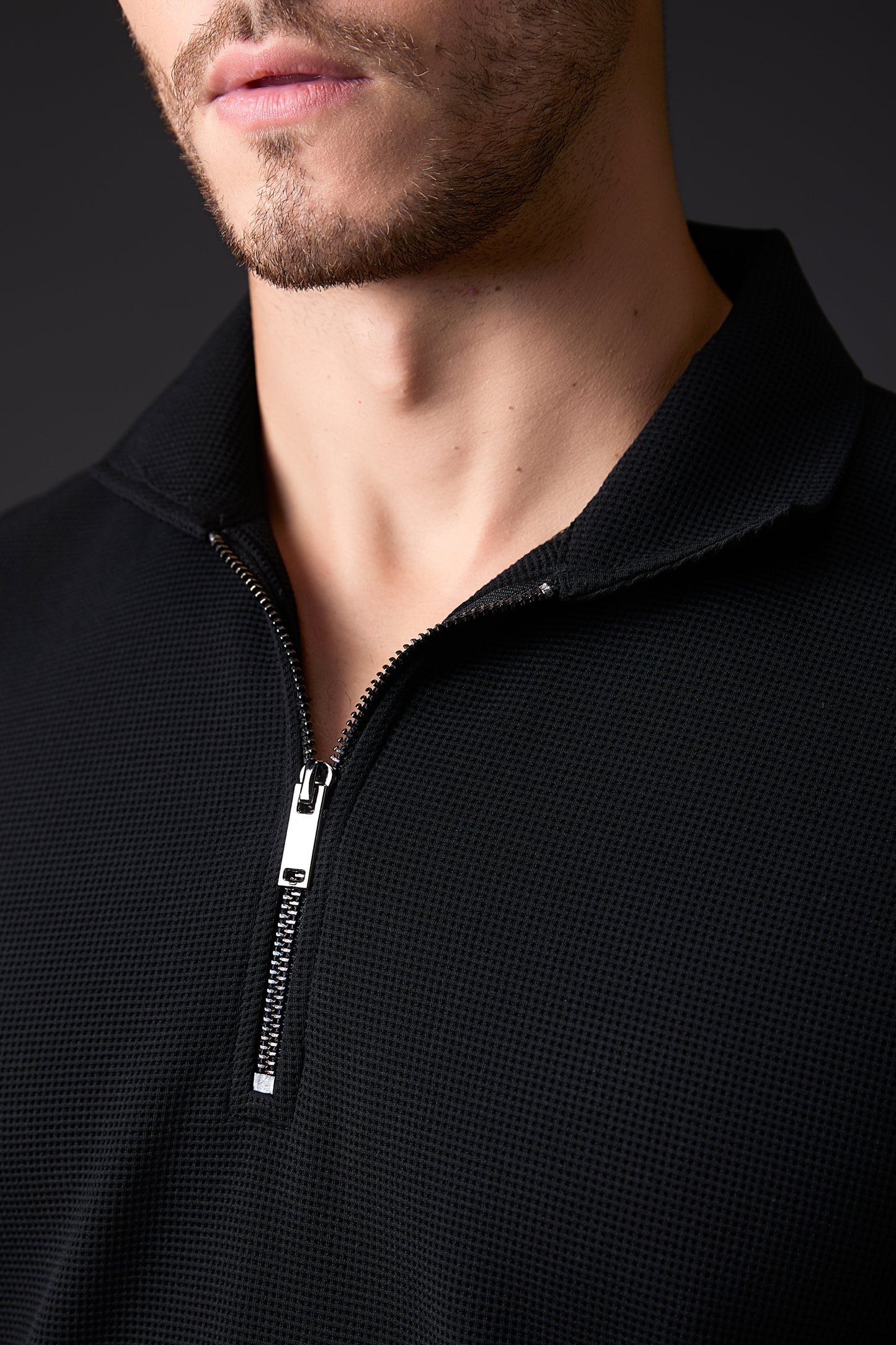 Sleek Midnight Black Textured Polo T-Shirt