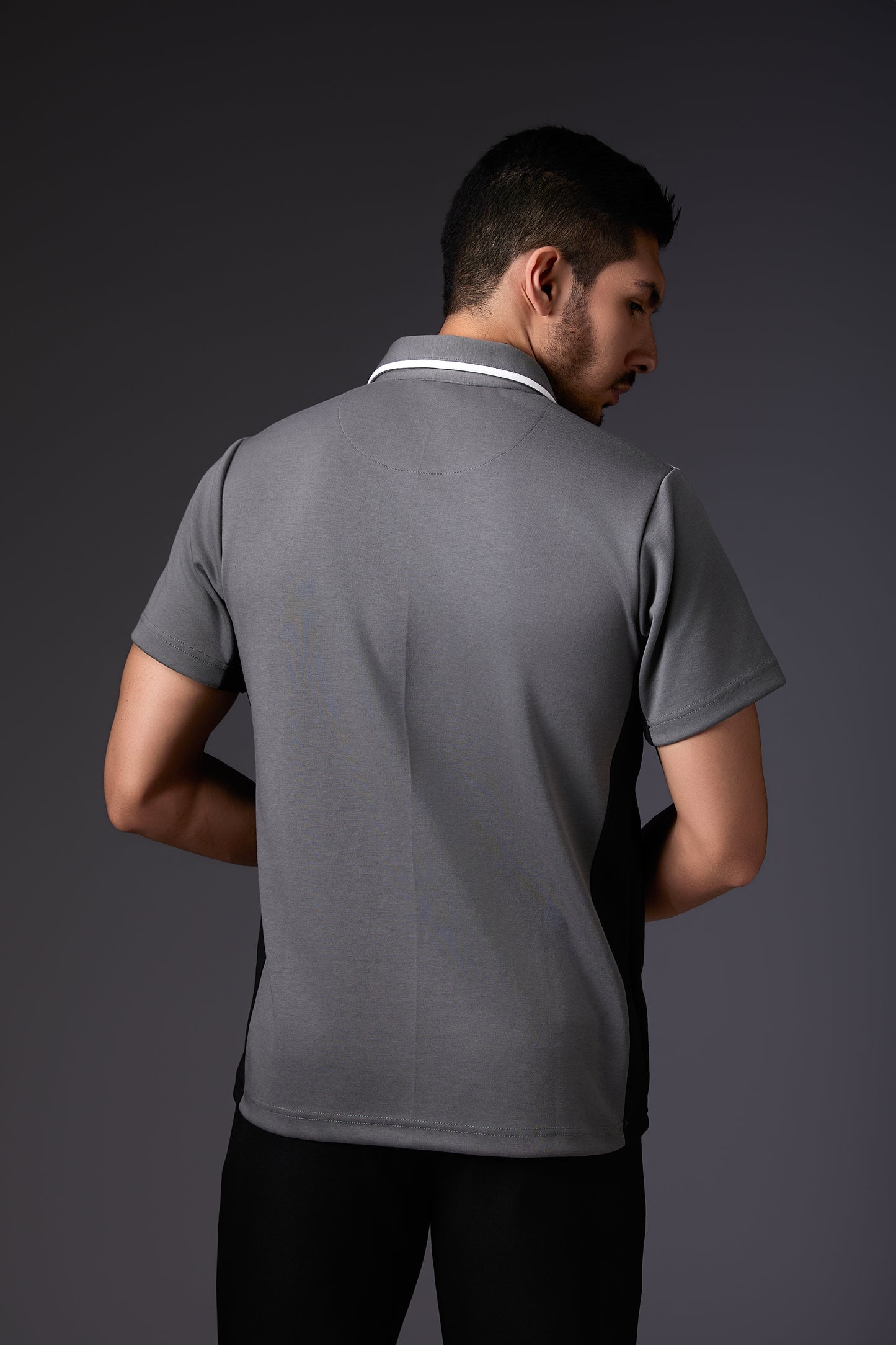 Tailored Panelled White & Grey Polo