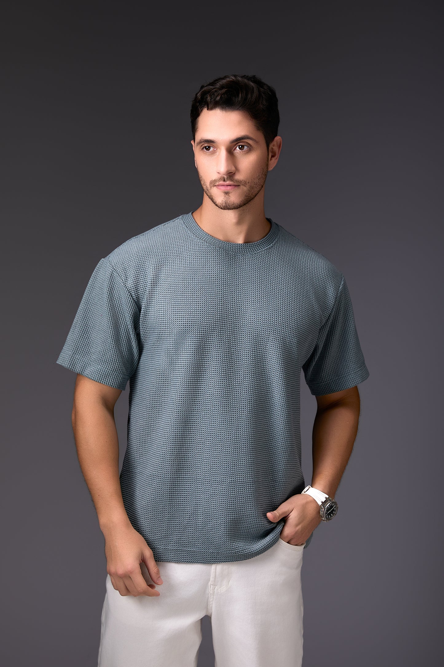 Steel Grey Textured T-Shirt