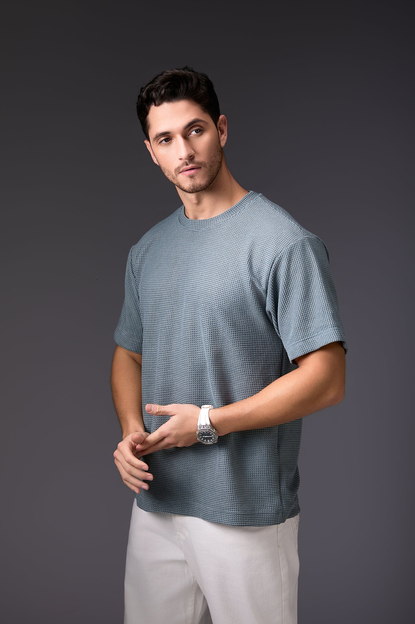 Steel Grey Textured T-Shirt