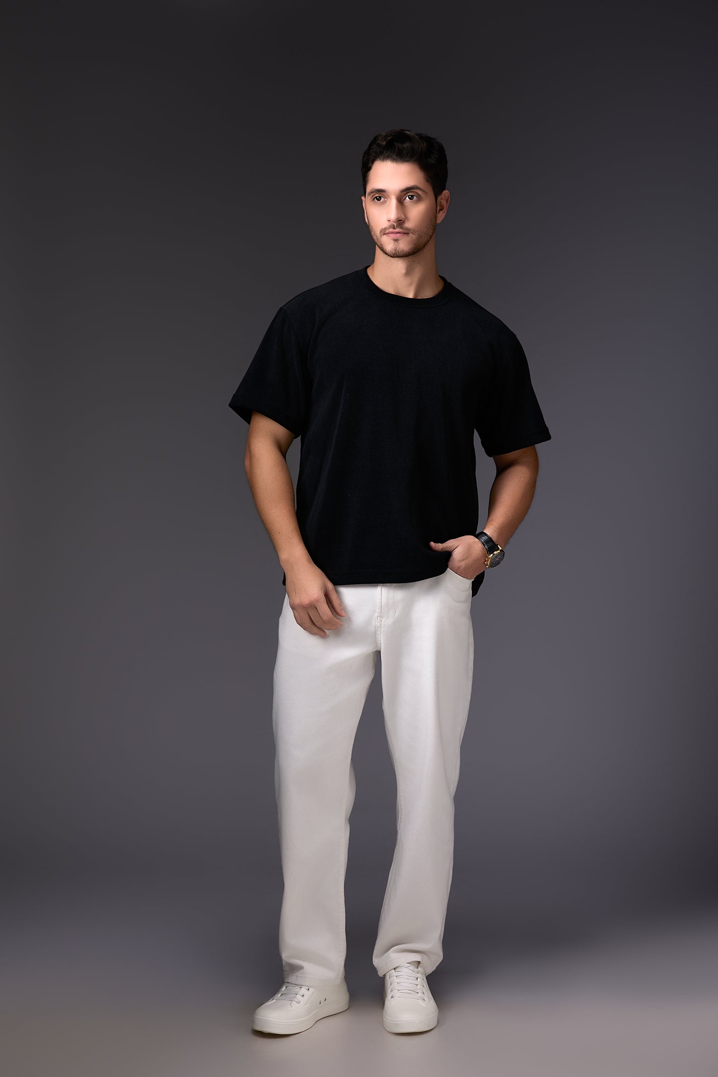 Jade Black Velvet Corduroy-Finished T-Shirt