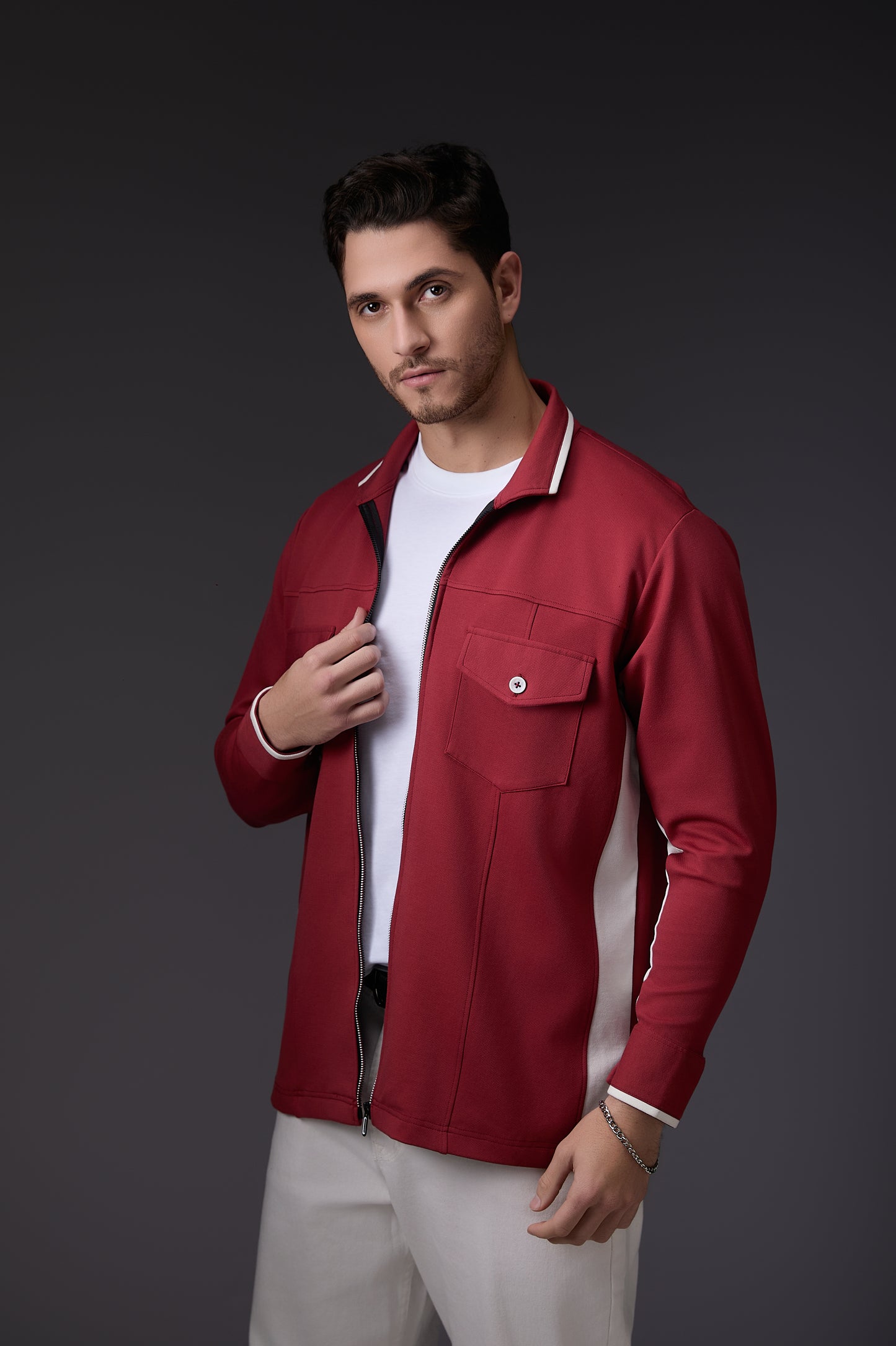 Brick Red & White Minimal Colour Blocked Shacket