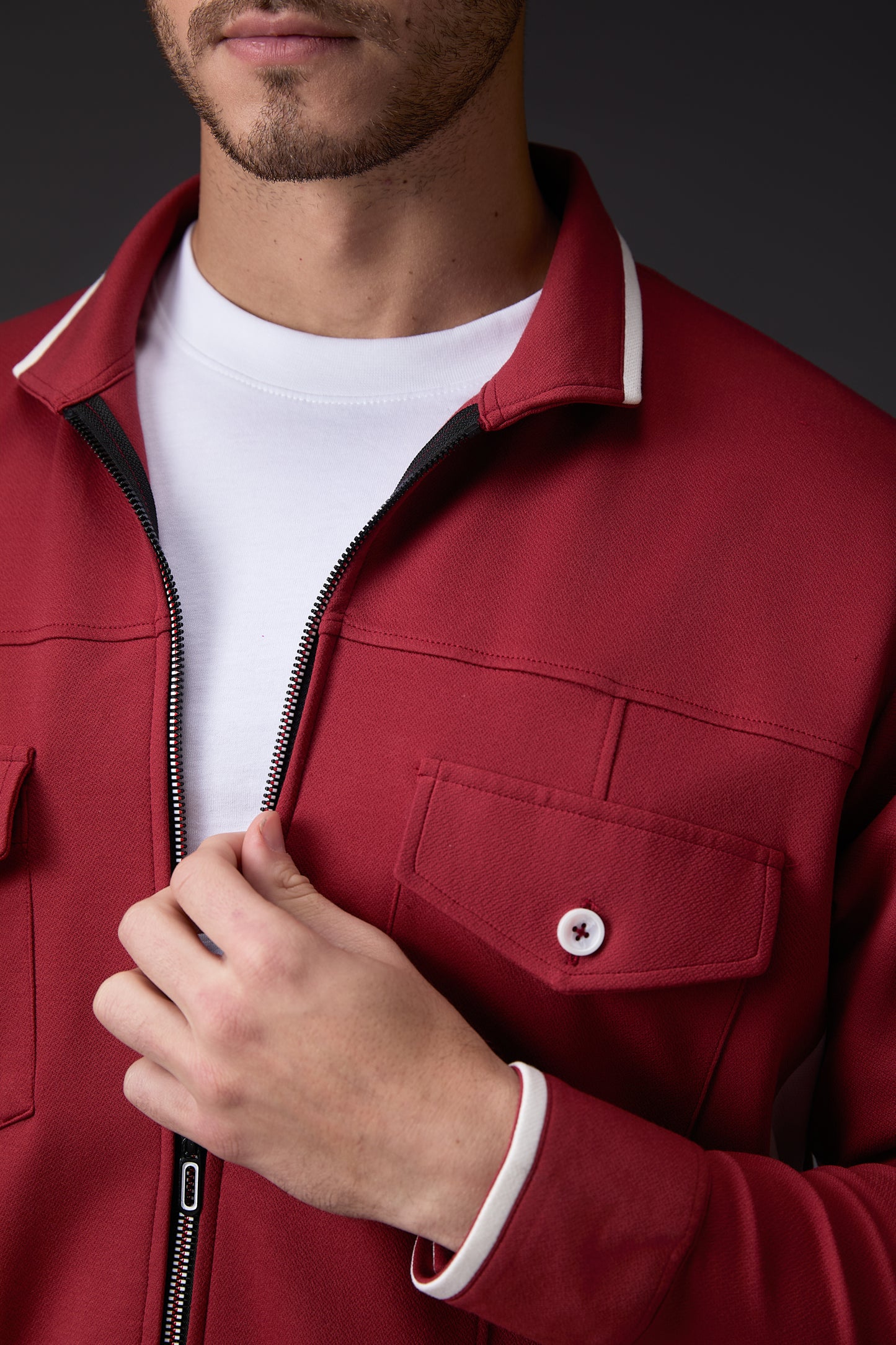 Brick Red & White Minimal Colour Blocked Shacket