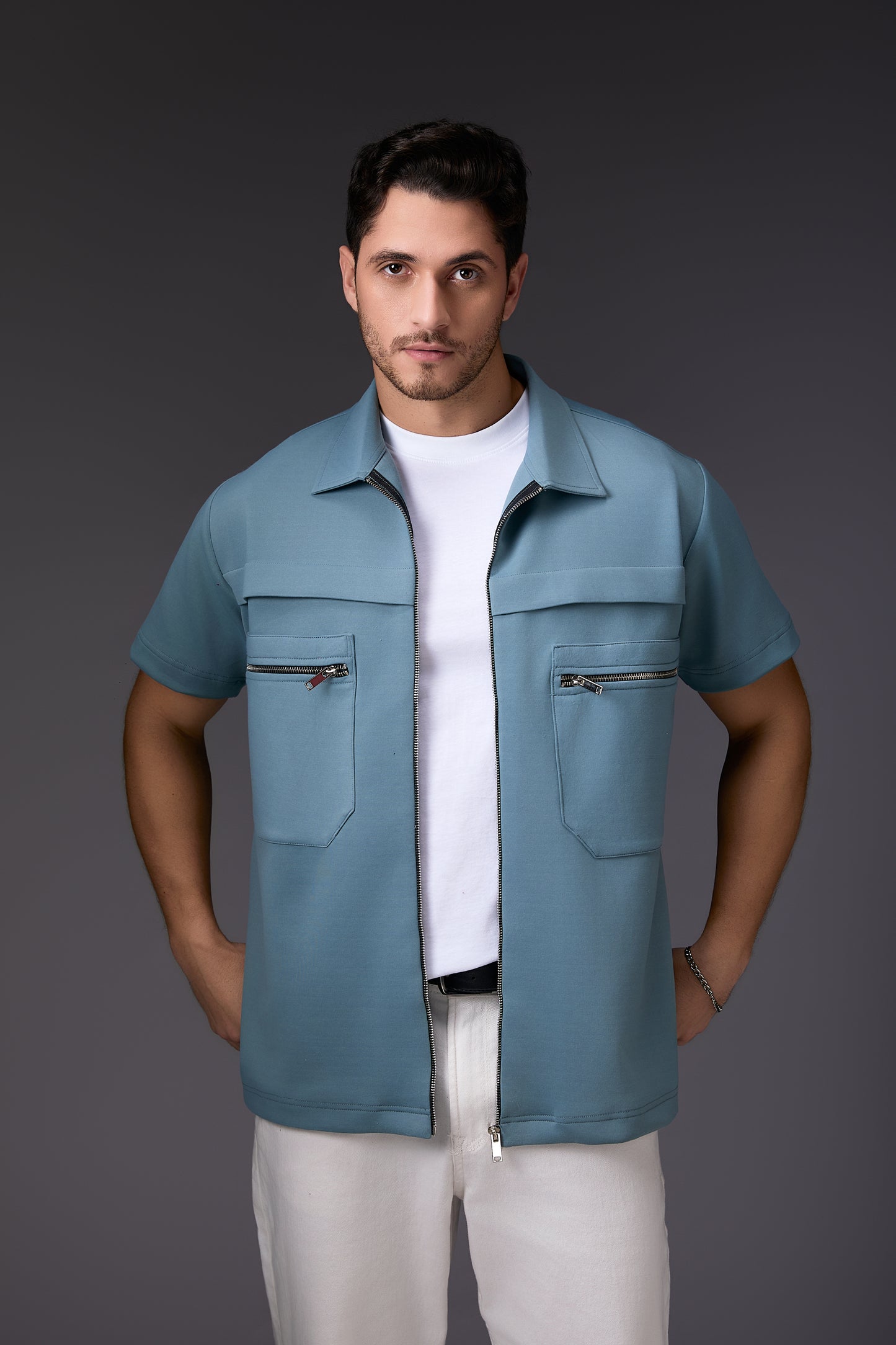 Innovative Mint Blue Half Sleeve Shacket