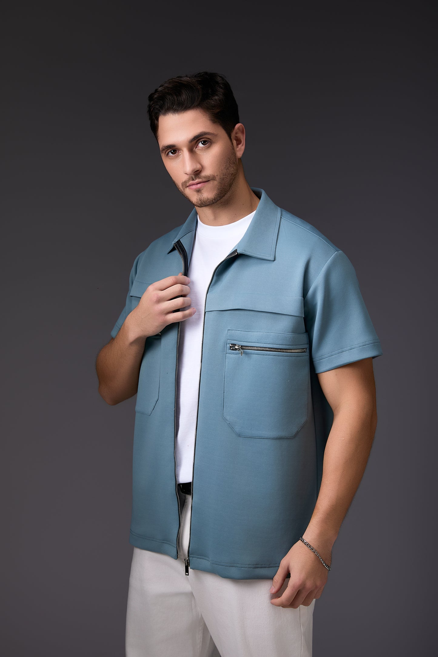 Innovative Mint Blue Half Sleeve Shacket