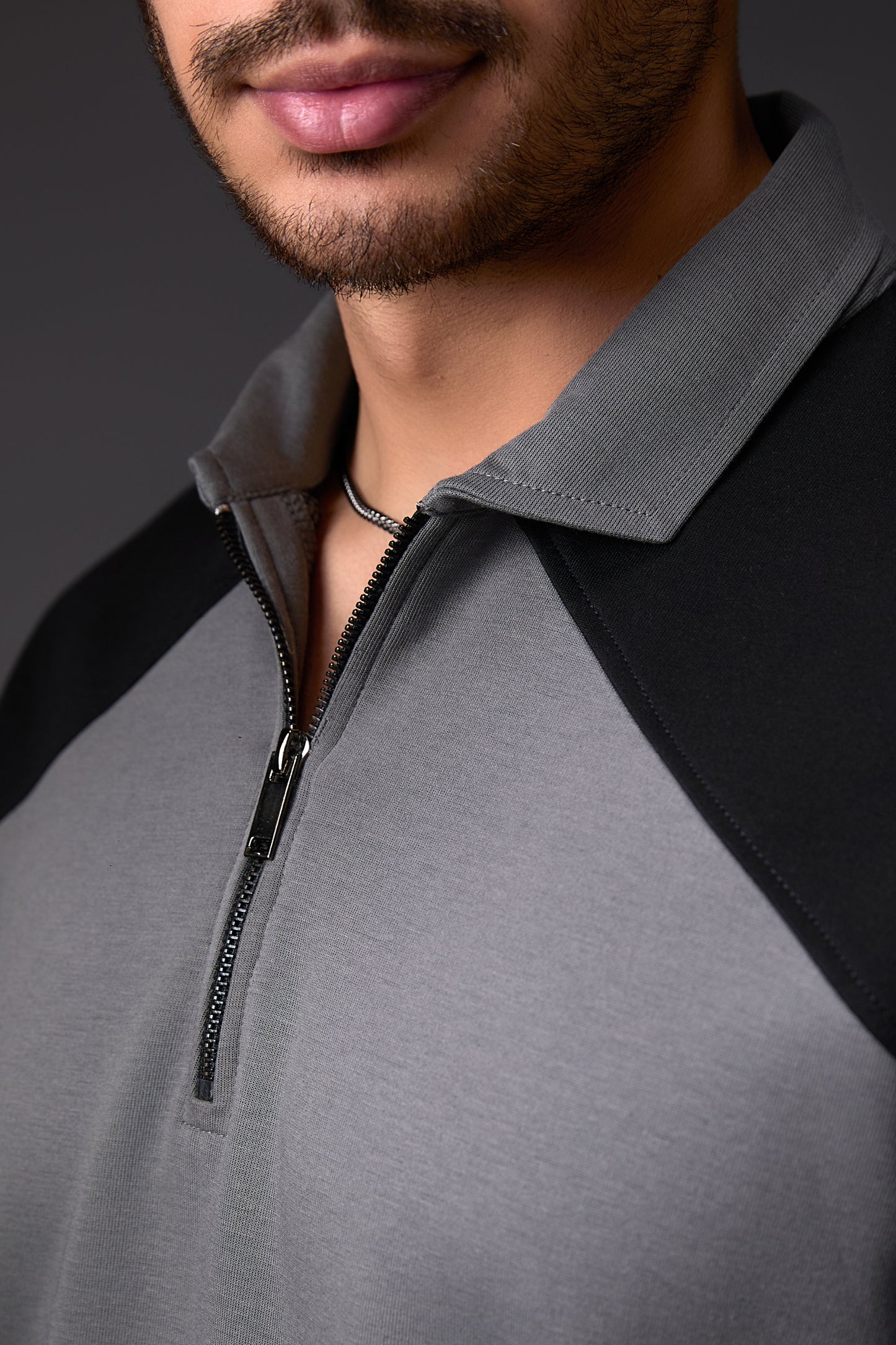 Tailored Panelled Black & Grey Polo