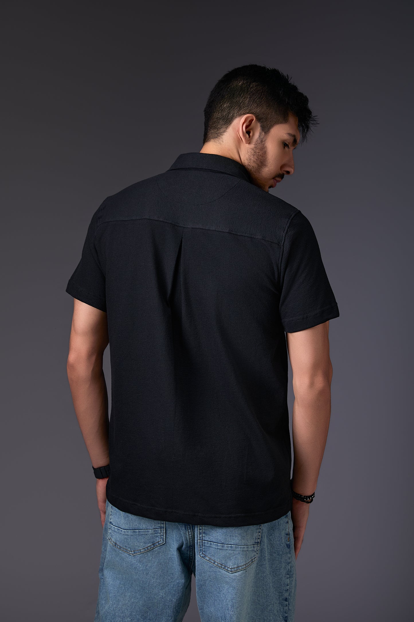 Cuban Black Panelled Shirt