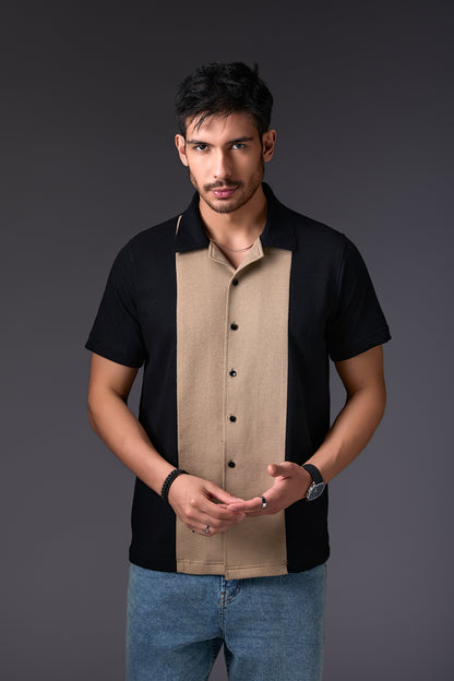 Cuban Black Panelled Shirt