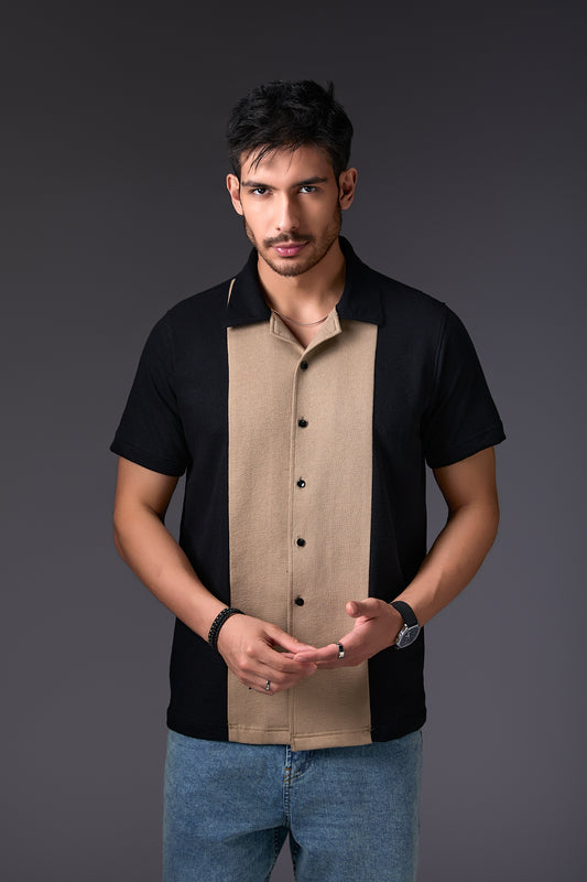 Cuban Black Panelled Shirt