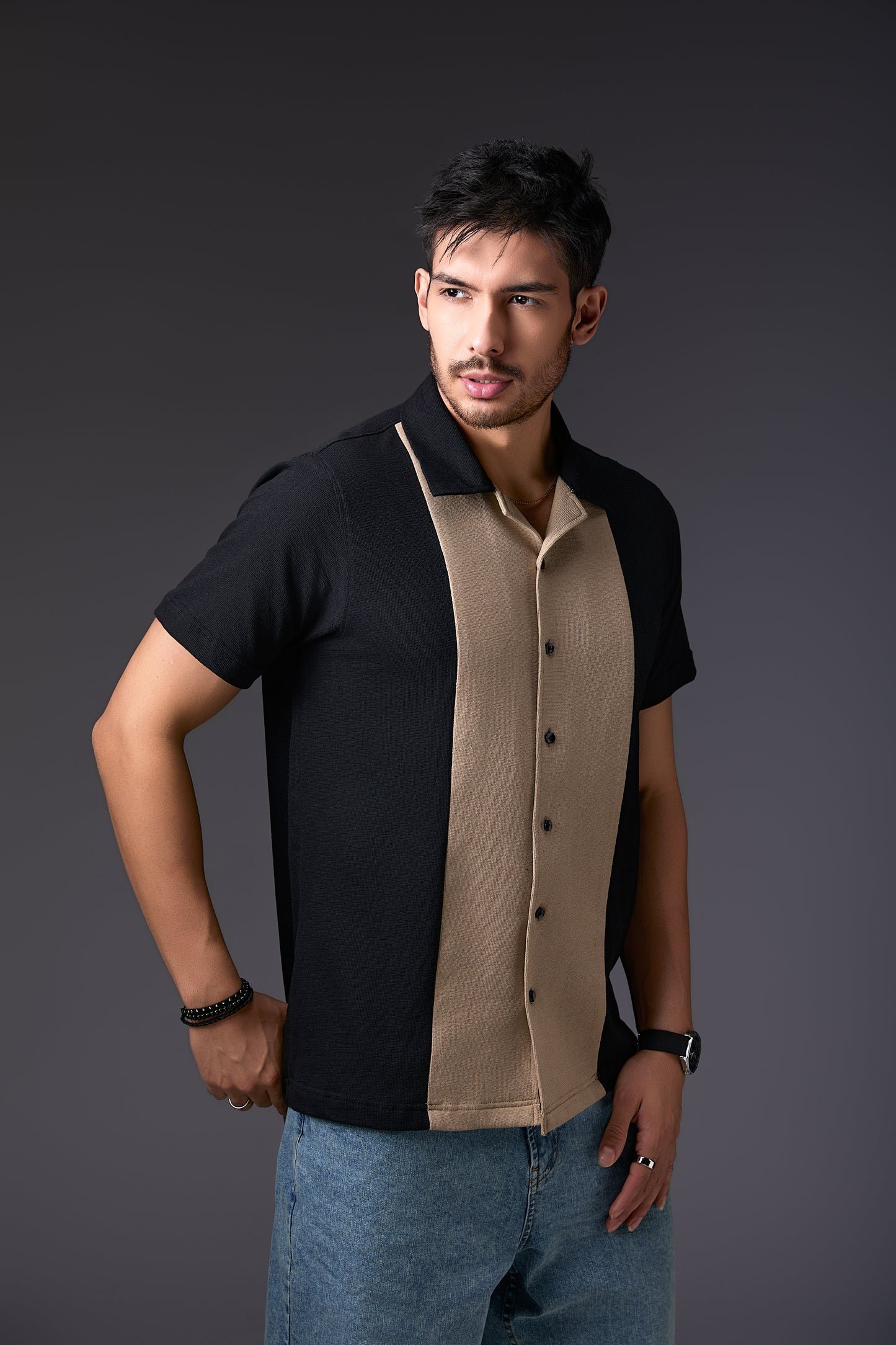 Cuban Black Panelled Shirt