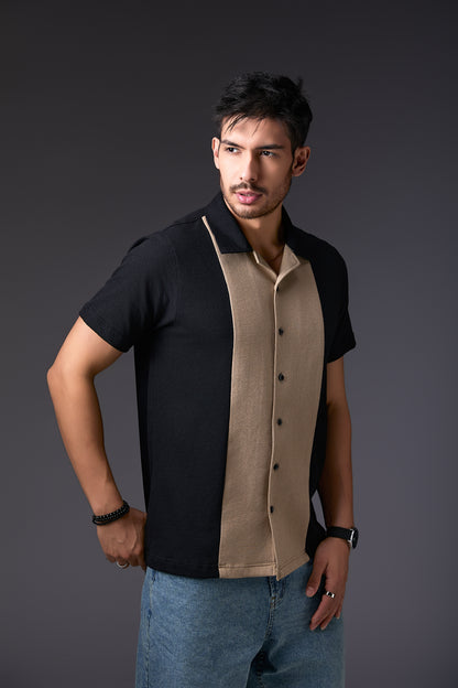Cuban Black Panelled Shirt