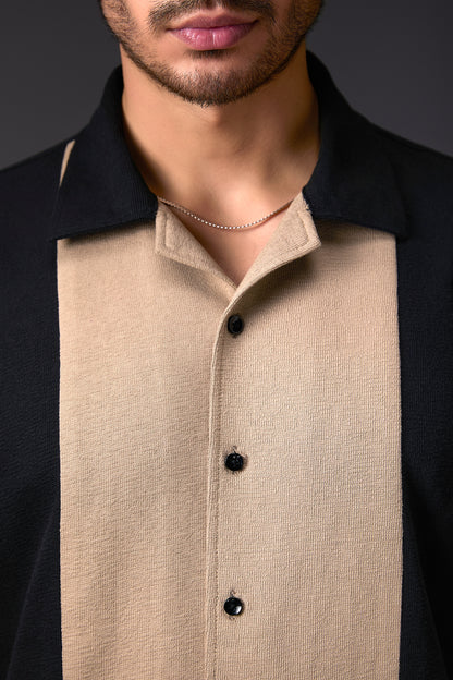 Cuban Black Panelled Shirt