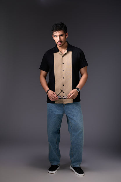 Cuban Black Panelled Shirt