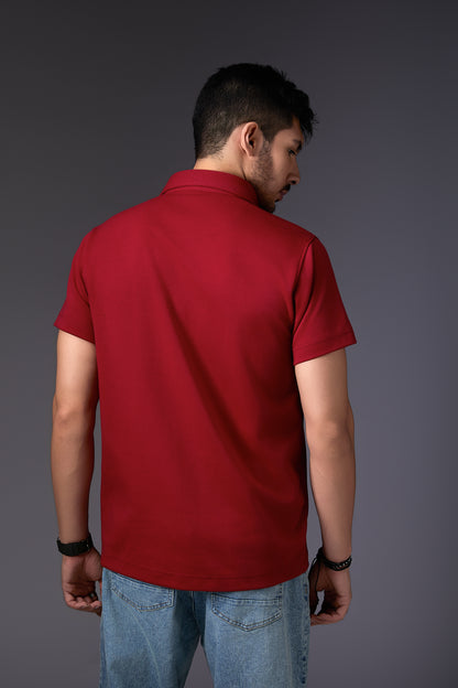 Maroon Vertical Colour Block Shirt