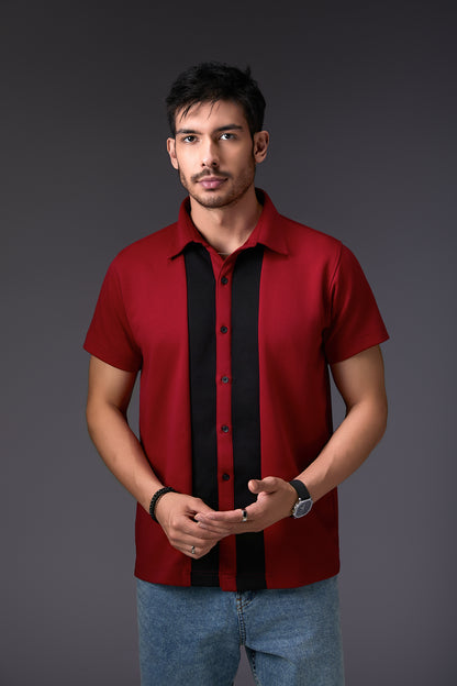 Maroon Vertical Colour Block Shirt