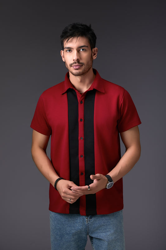 Maroon Vertical Colour Block Shirt