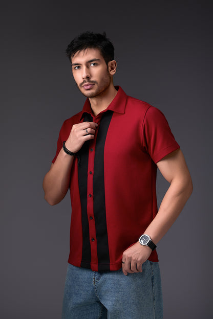 Maroon Vertical Colour Block Shirt