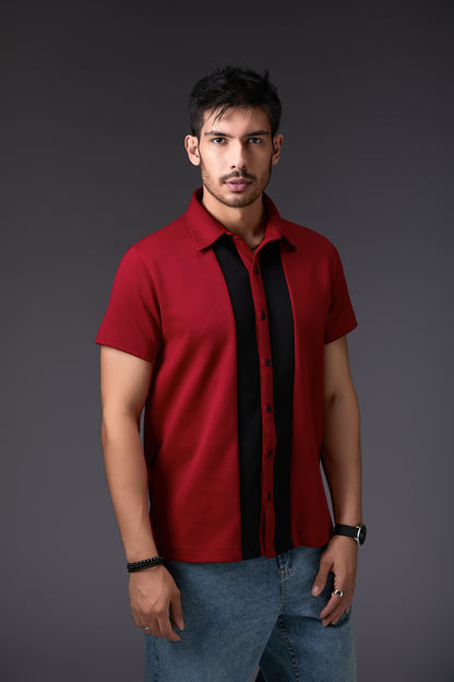 Maroon Vertical Colour Block Shirt