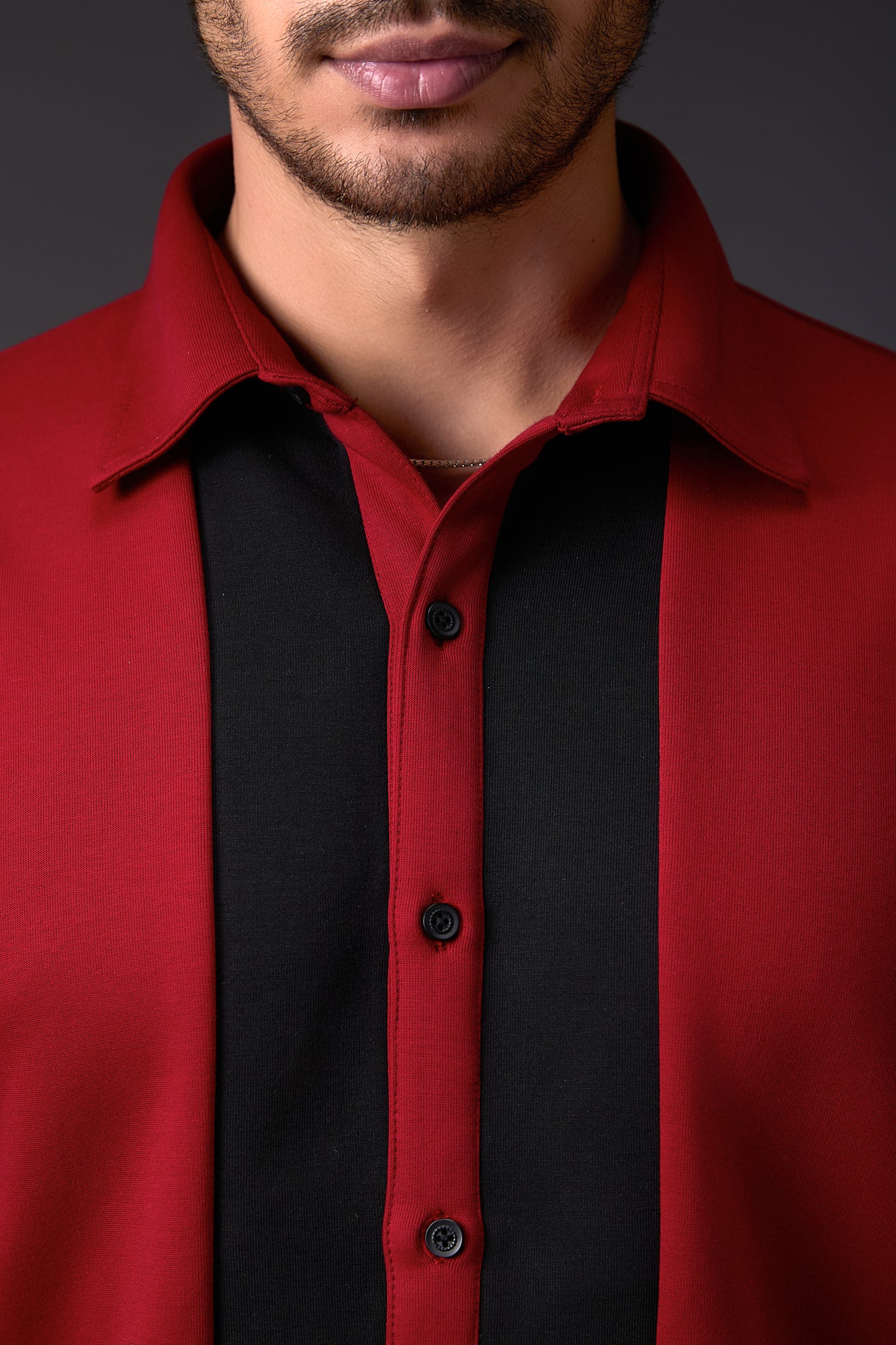 Maroon Vertical Colour Block Shirt