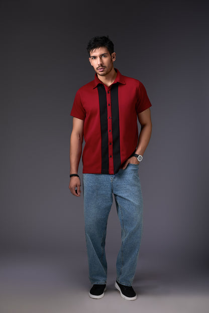 Maroon Vertical Colour Block Shirt