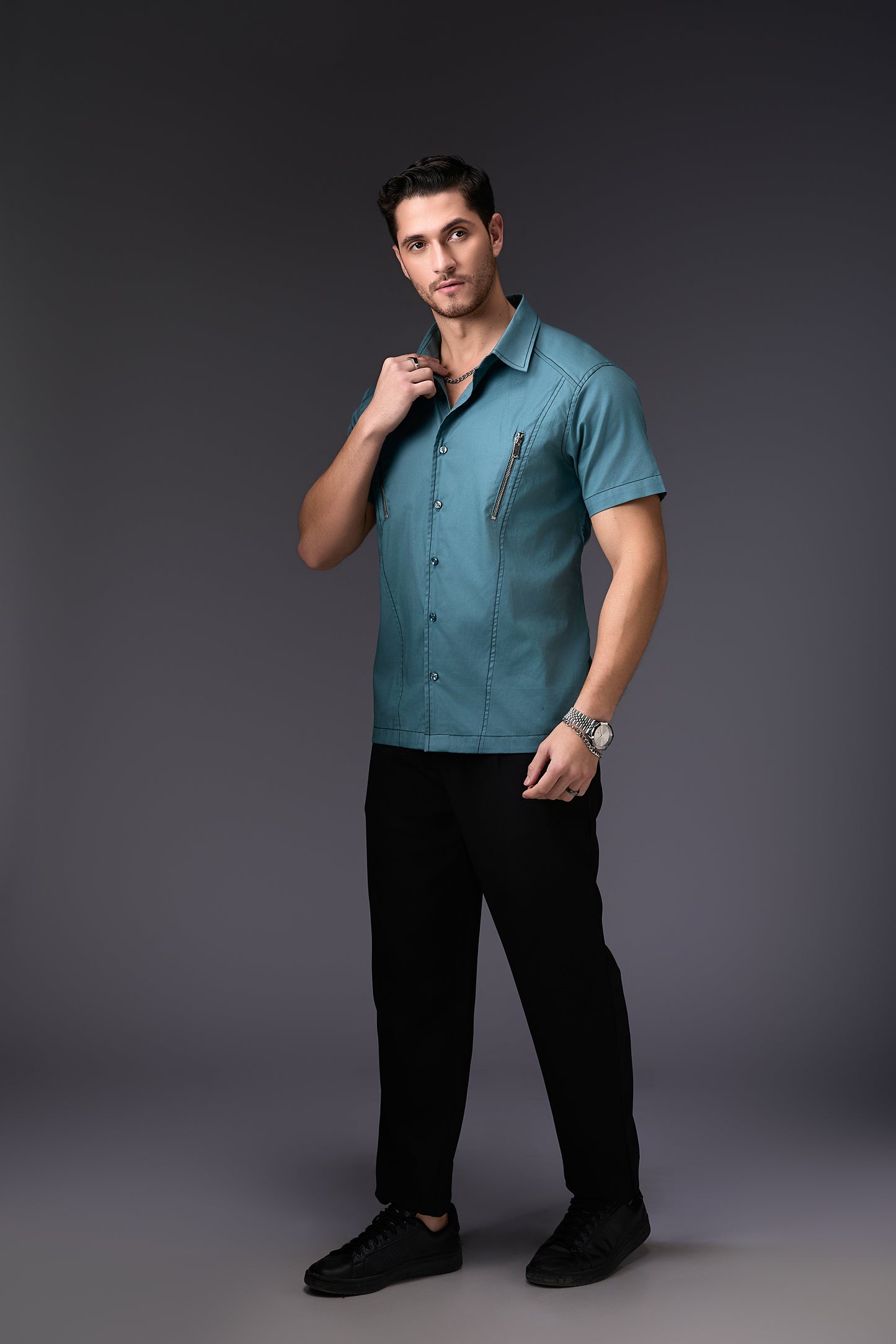 Refined Newburg Green Half Sleeve Shirt