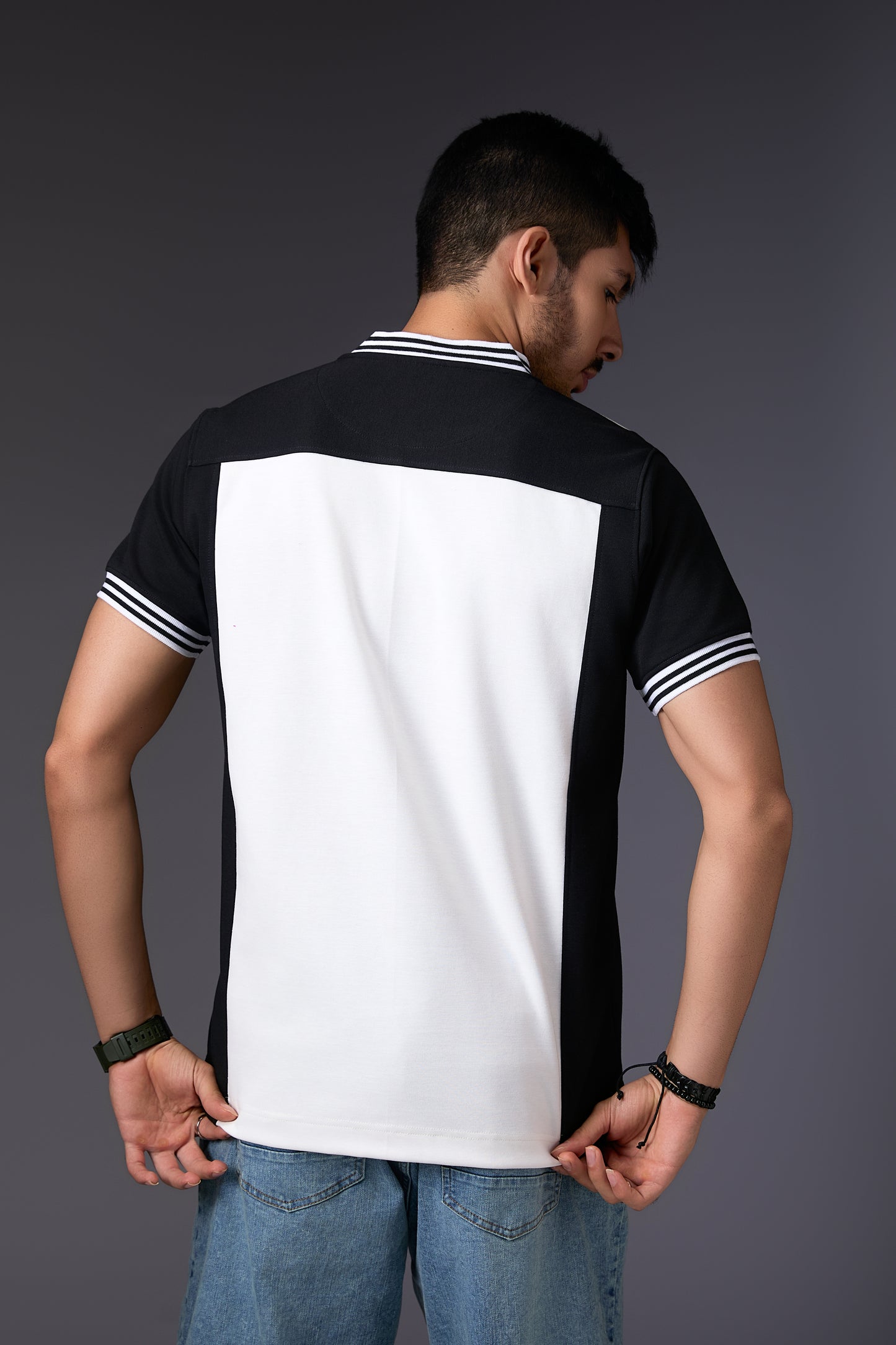 Effervescent Black & White Varsity Neck T-Shirt