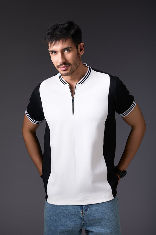 Effervescent Black & White Varsity Neck T-Shirt