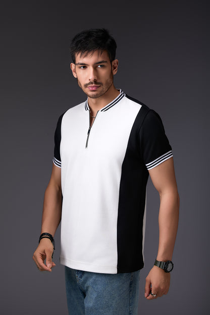 Effervescent Black & White Varsity Neck T-Shirt