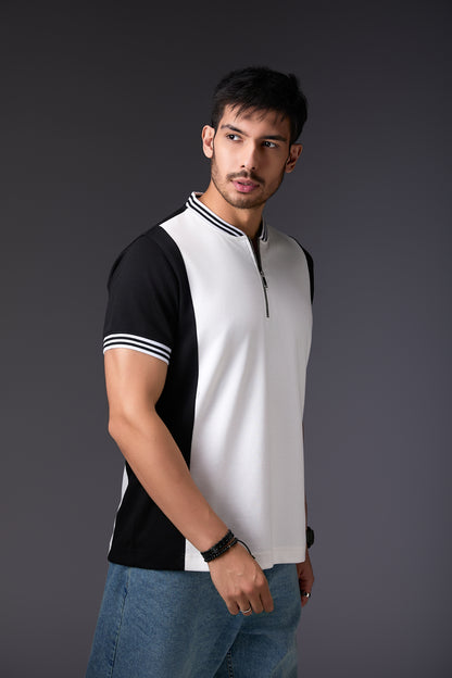 Effervescent Black & White Varsity Neck T-Shirt