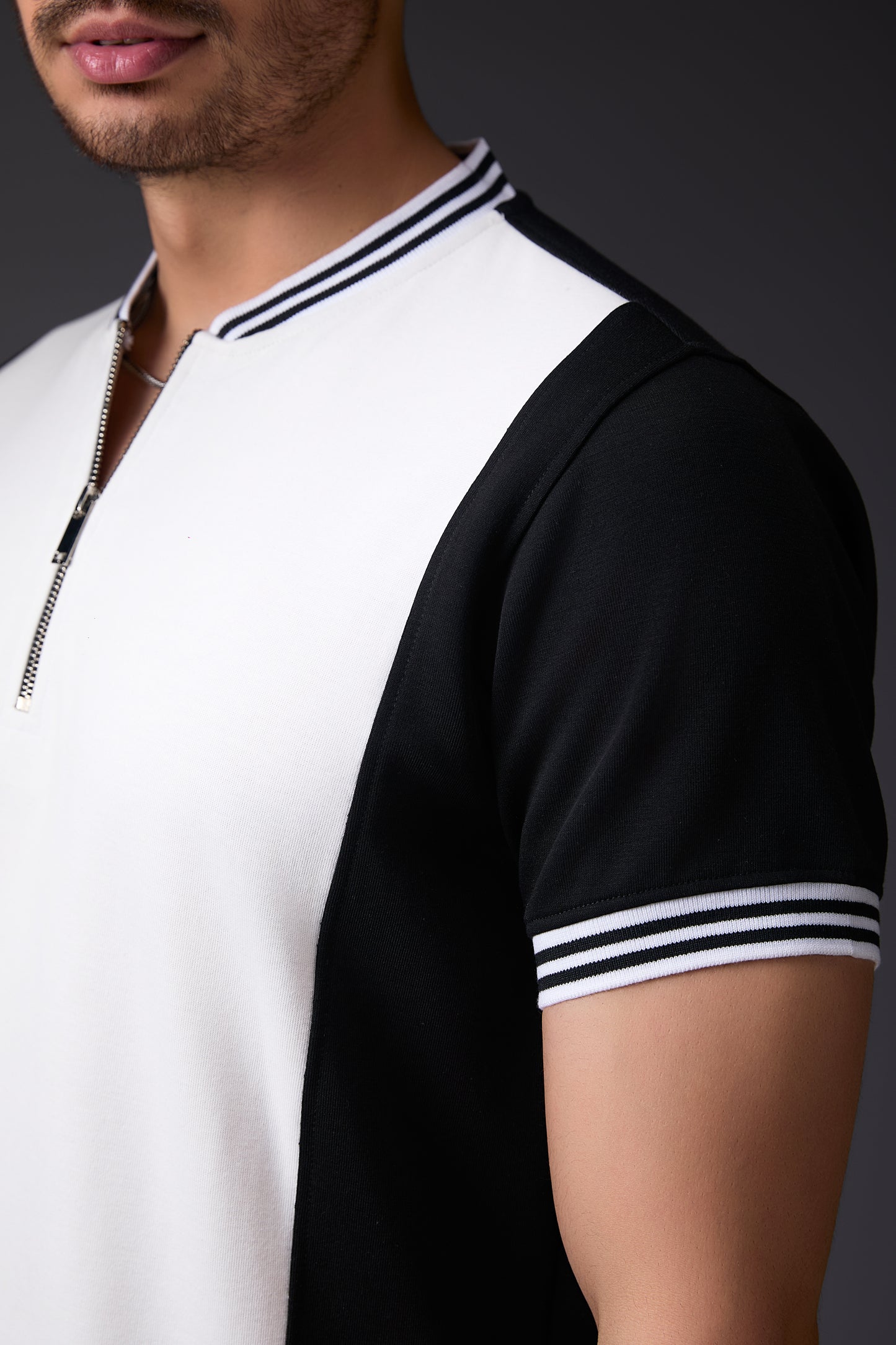 Effervescent Black & White Varsity Neck T-Shirt
