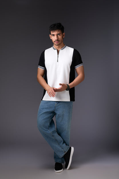 Effervescent Black & White Varsity Neck T-Shirt