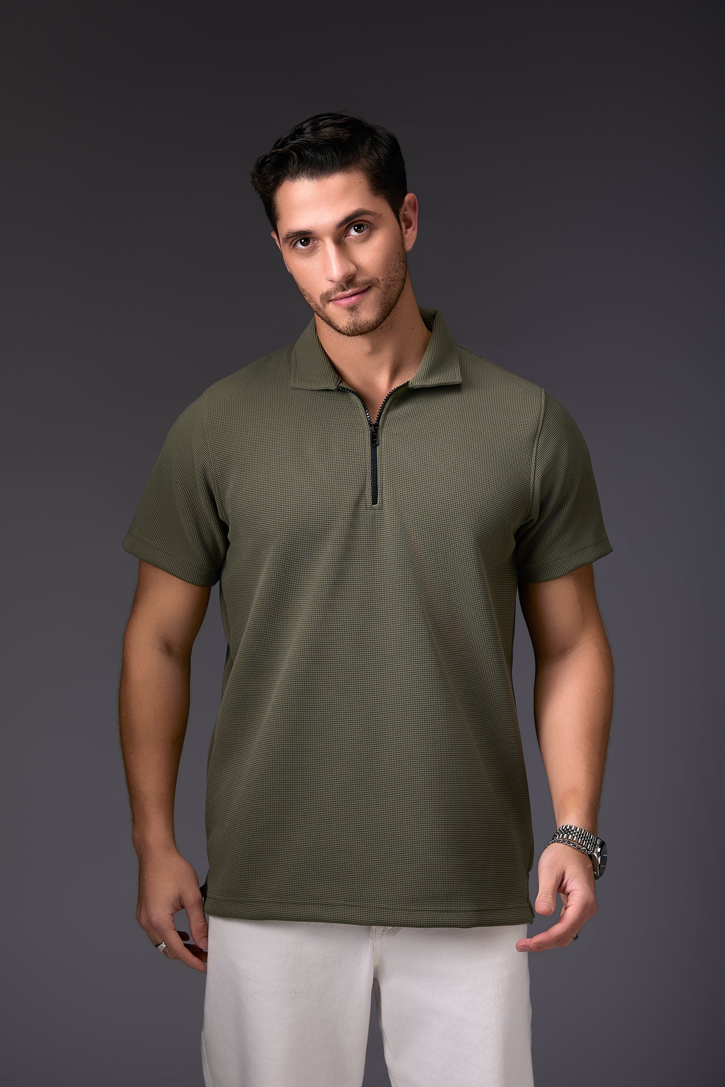 Textured Light Military Green Polo