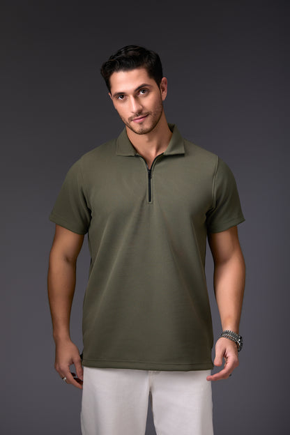Textured Light Military Green Polo