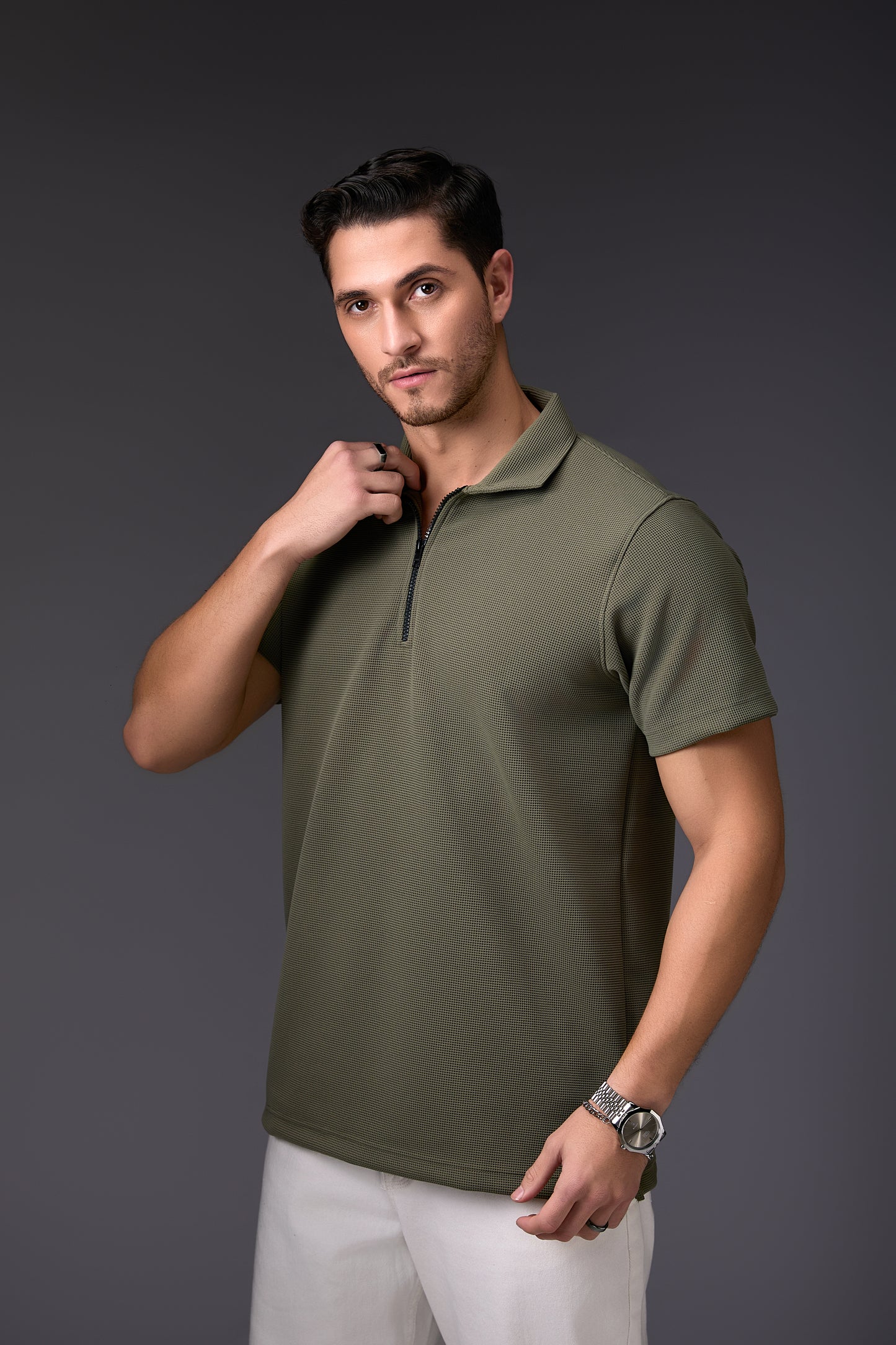 Textured Light Military Green Polo