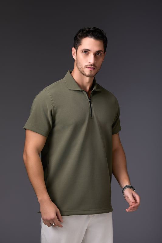 Textured Light Military Green Polo