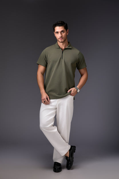 Textured Light Military Green Polo