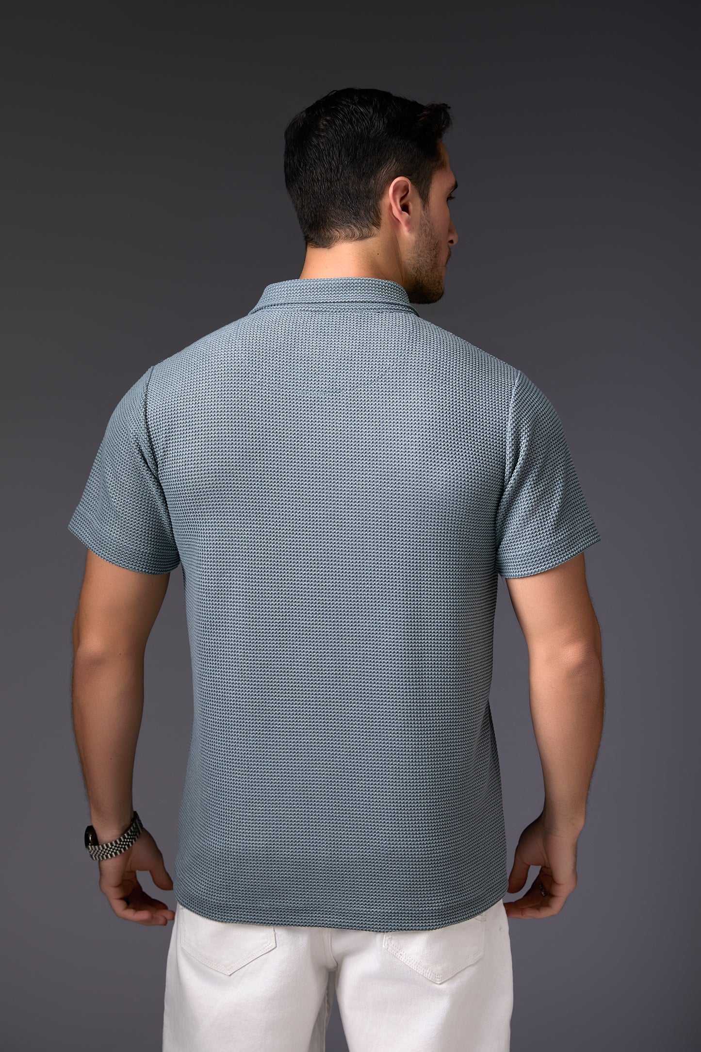 Textured Steel Grey Stretch Polo