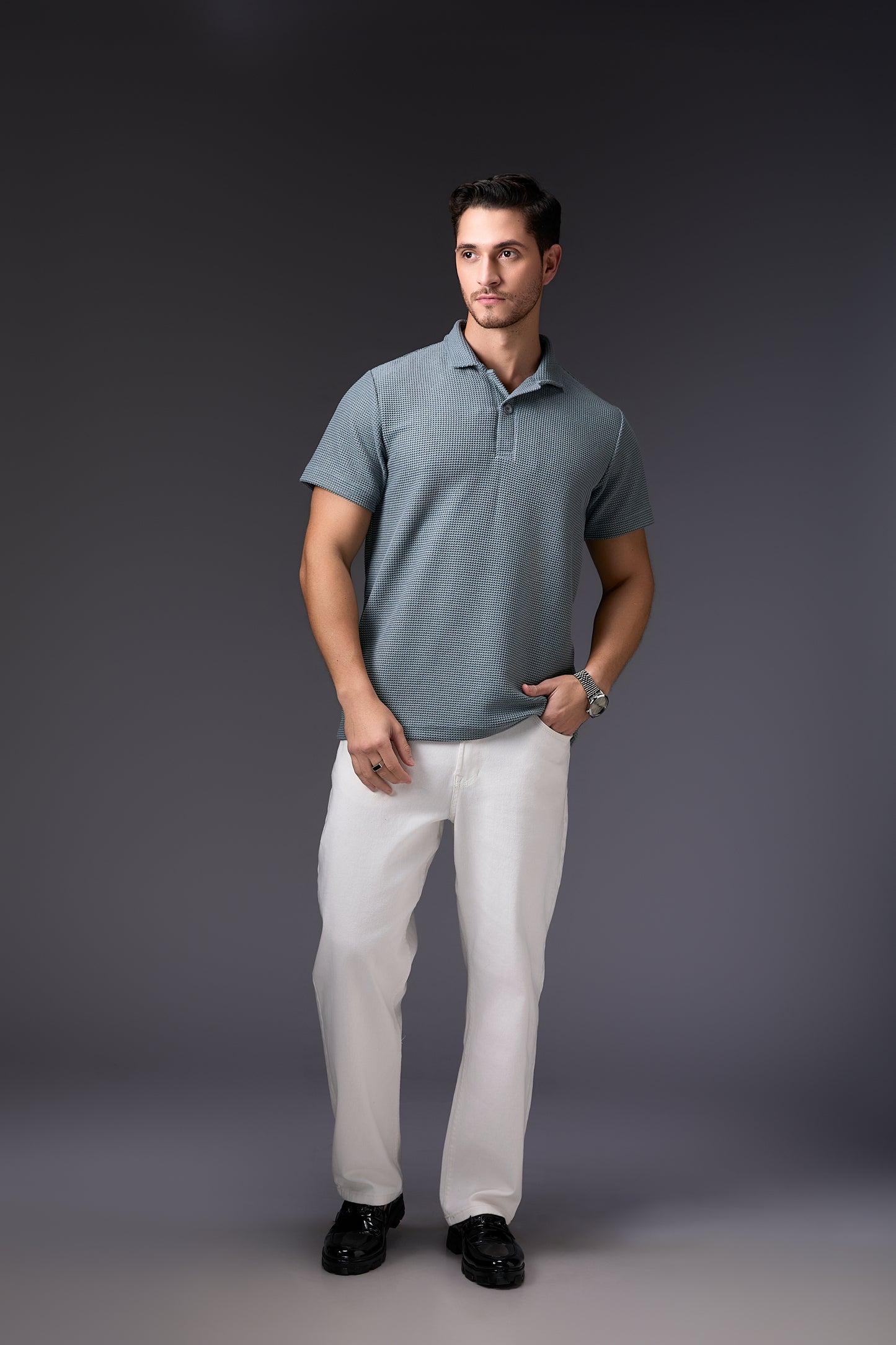 Textured Steel Grey Stretch Polo