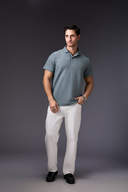 Textured Steel Grey Stretch Polo
